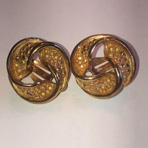 Vintage Gold Tone Classic Round Knot Boho Clip On Earrings